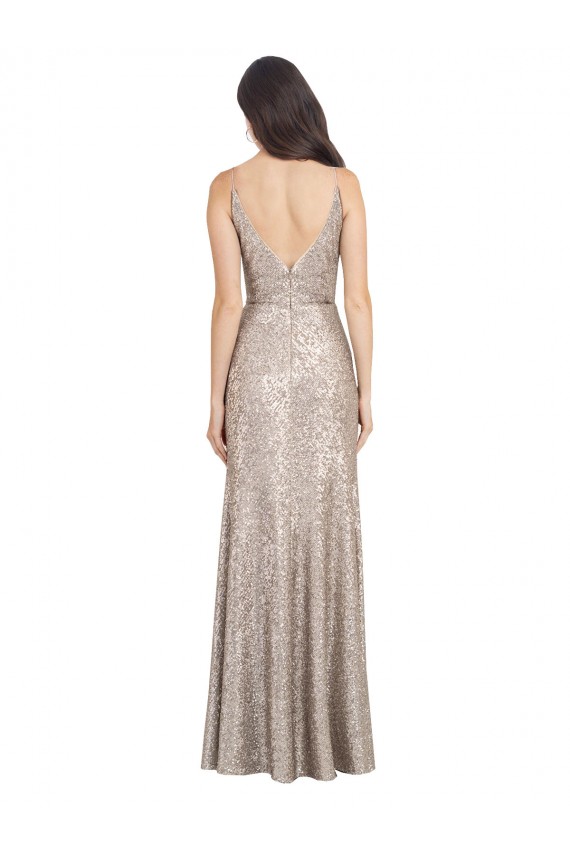Online V-Neck Fully Sequin Prom Dress with V-Back and Front Slit UK