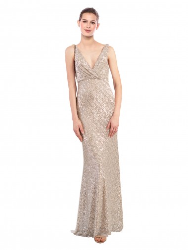 Online Faux Surplice V-Neck Slim Sparkling Sequin Prom Dress UK