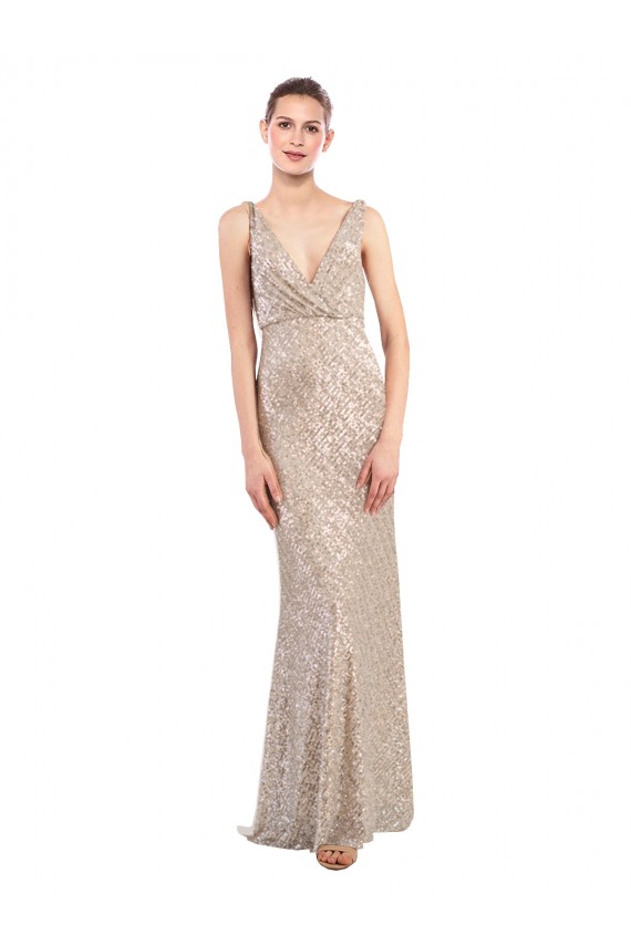 Online Faux Surplice V-Neck Slim Sparkling Sequin Prom Dress UK