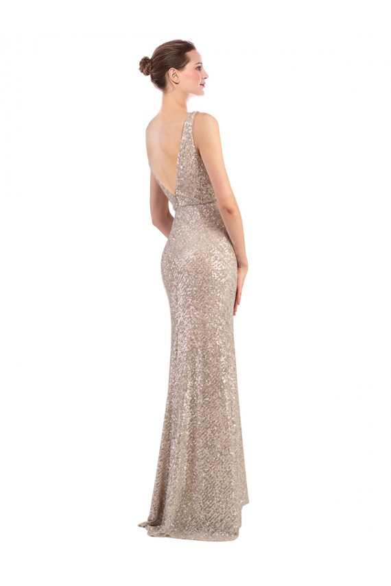 Online Faux Surplice V-Neck Slim Sparkling Sequin Prom Dress UK