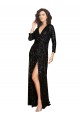 Online Deep V-Neckline Full Back Long Sleeves Sparkling Sequin Prom Dress with High Slit UK