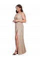Online Deep V-Neck Sleeveless Sparkling Sequin Prom Dress with Draped Cowl Back UK