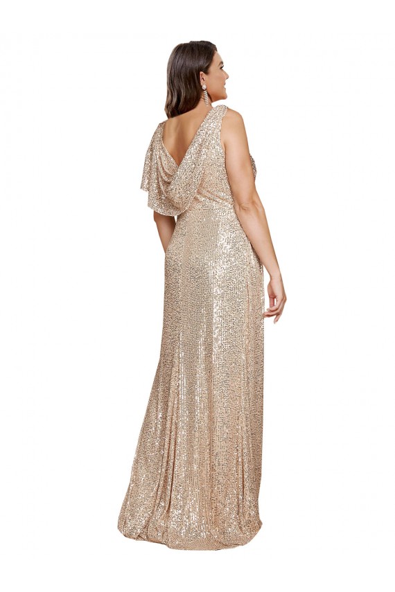 Online Deep V-Neck Sleeveless Sparkling Sequin Prom Dress with Draped Cowl Back UK