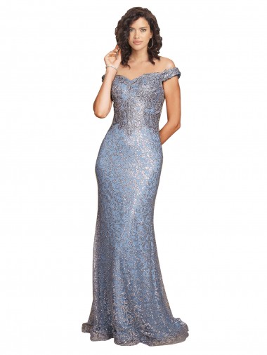 Online Off the Shoulder Sweetheart Neckline Sequin Prom Dress with Thigh High Slit UK