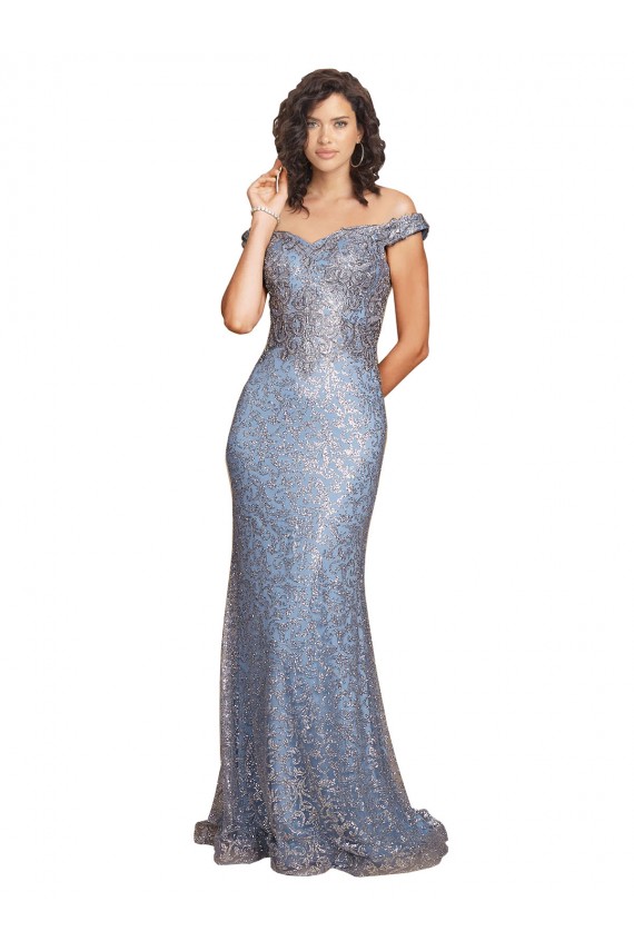 Online Off the Shoulder Sweetheart Neckline Sequin Prom Dress with Thigh High Slit UK