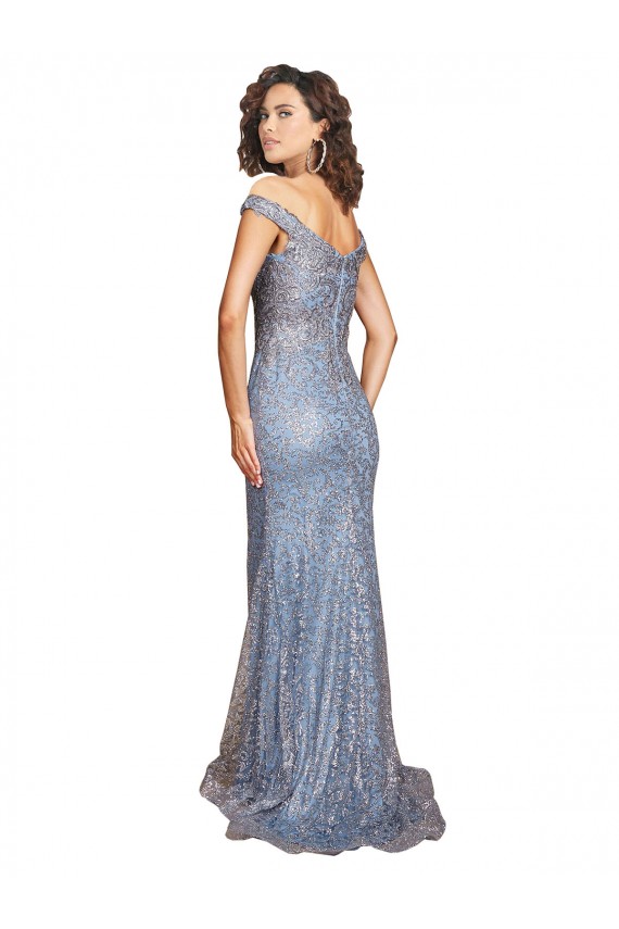 Online Off the Shoulder Sweetheart Neckline Sequin Prom Dress with Thigh High Slit UK