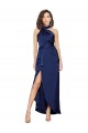 Online Full Length High Neck Wrap Silky Satin Prom Dress with Waist Tie UK