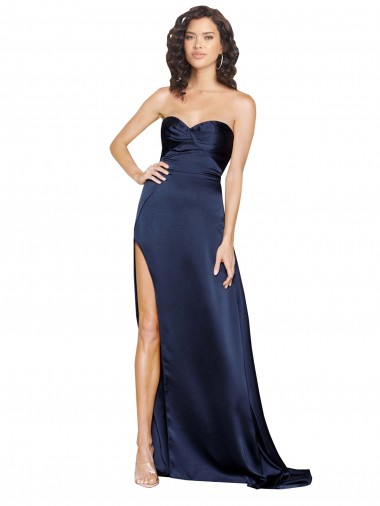 Online Knotted Sweetheart Silky Satin Prom Dress with High Side Split UK