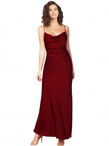 Online Cowl Neck Low Back Silky Satin Prom Dress with Thin Back Straps UK