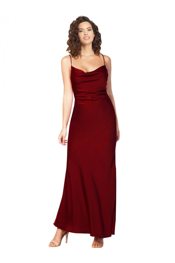 Online Cowl Neck Low Back Silky Satin Prom Dress with Thin Back Straps UK