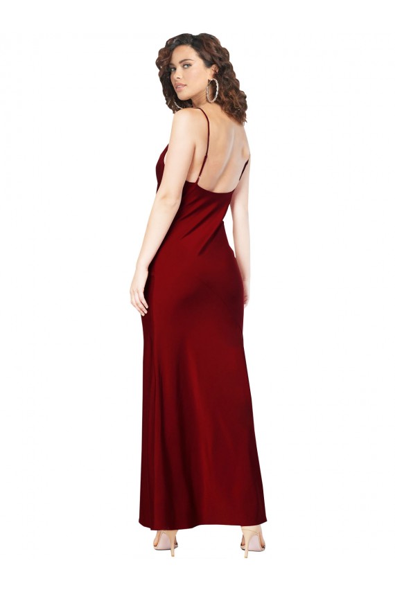 Online Cowl Neck Low Back Silky Satin Prom Dress with Thin Back Straps UK