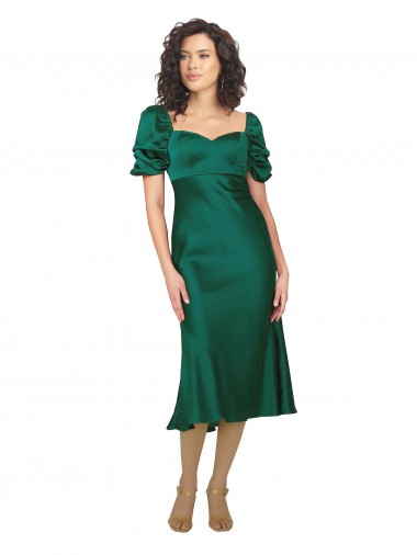 Online Ruched Sleeve Silky Satin Prom Dress UK