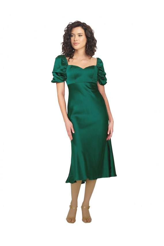 Online Ruched Sleeve Silky Satin Prom Dress UK