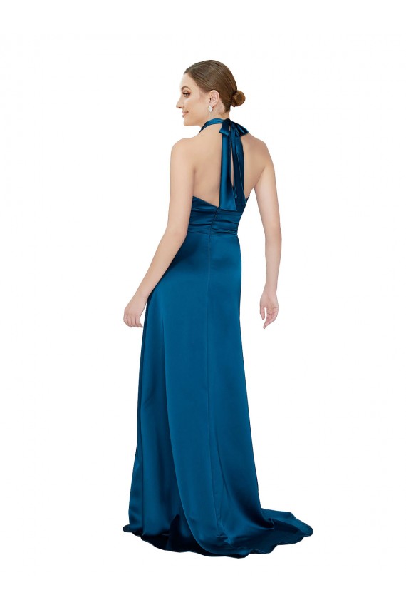 Online Halter Neck Silky Satin Prom Dress UK