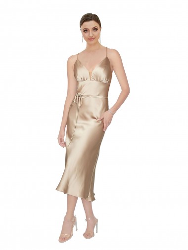 Online Empire Waist Silky Satin Midi Length Cocktail Dress / Prom Dress UK