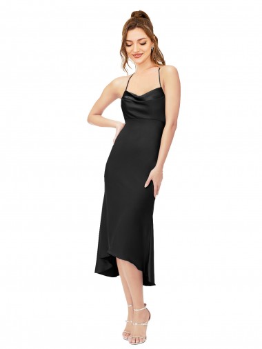 Online High Low Silky Satin Cowl Neck Midi Length Cocktail Prom Dress / Homecoming Dress UK