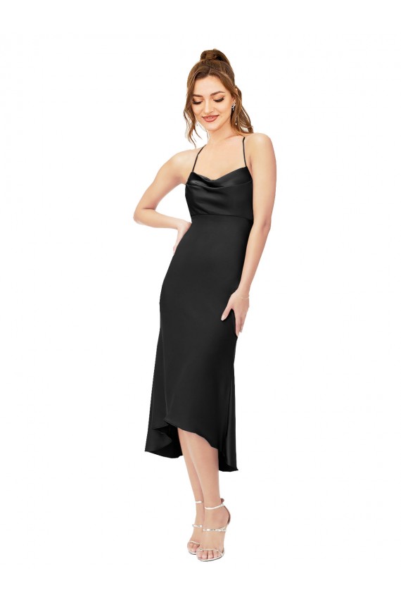 Online High Low Silky Satin Cowl Neck Midi Length Cocktail Prom Dress / Homecoming Dress UK