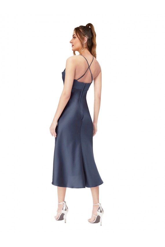 Online High Low Silky Satin Cowl Neck Midi Length Cocktail Prom Dress / Homecoming Dress UK