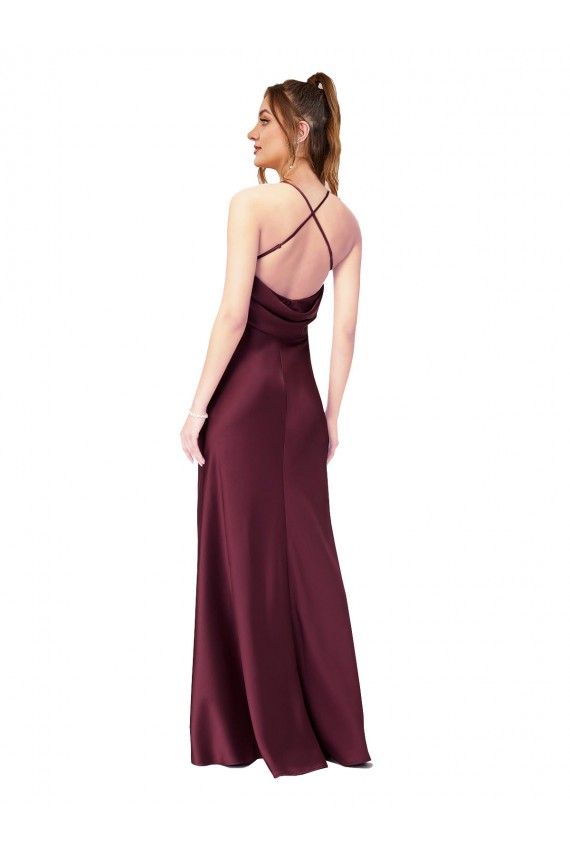 Online Cowl Back V-Neck Silky Satin Prom Dress UK