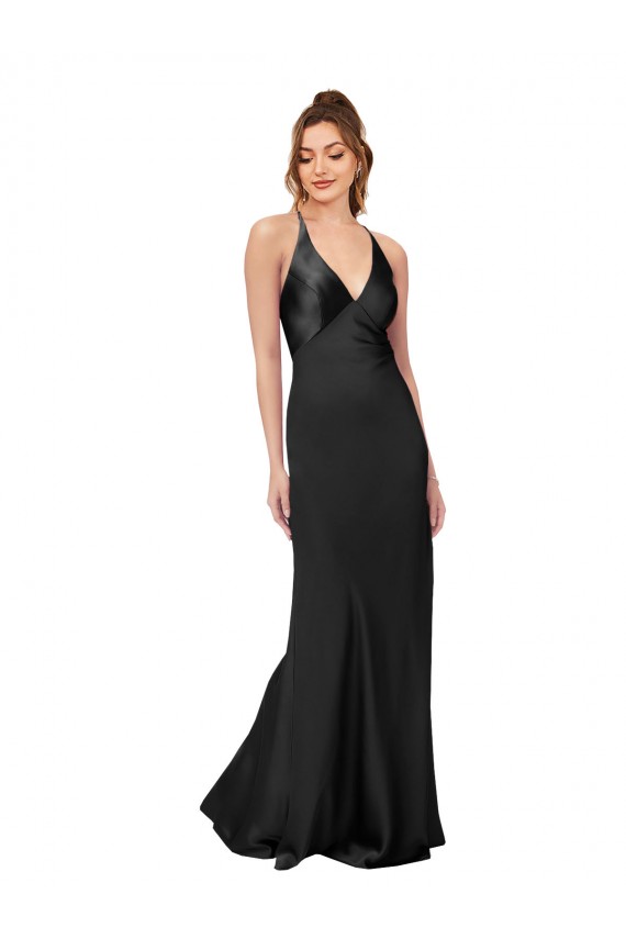 Online Cowl Back V-Neck Silky Satin Prom Dress UK