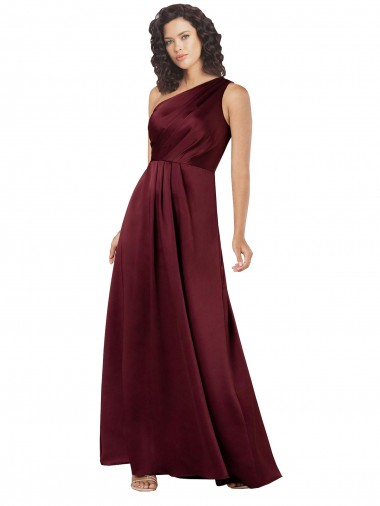 Online One Shoulder Silky Satin Prom Dress with Subtle Pleats UK