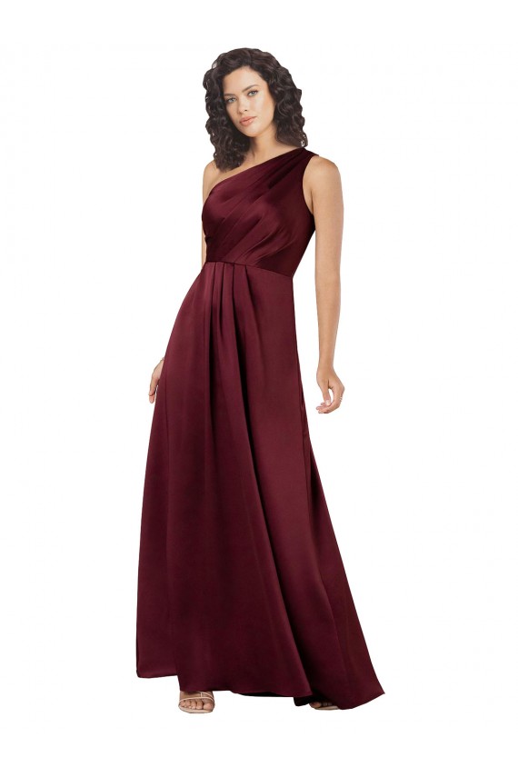 Online One Shoulder Silky Satin Prom Dress with Subtle Pleats UK