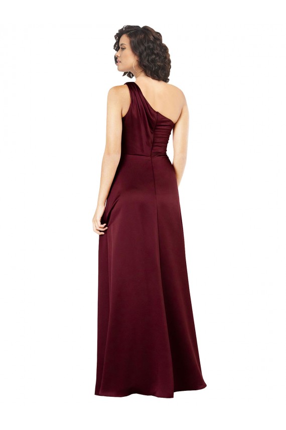 Online One Shoulder Silky Satin Prom Dress with Subtle Pleats UK