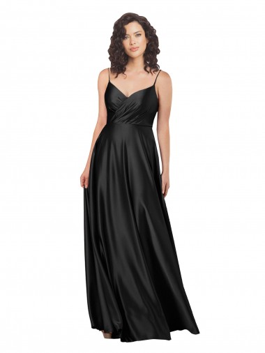Online Full Length V-Neckline Silky Satin Prom Dress with Full Skirt UK