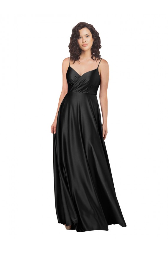 Online Full Length V-Neckline Silky Satin Prom Dress with Full Skirt UK