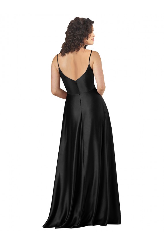 Online Full Length V-Neckline Silky Satin Prom Dress with Full Skirt UK