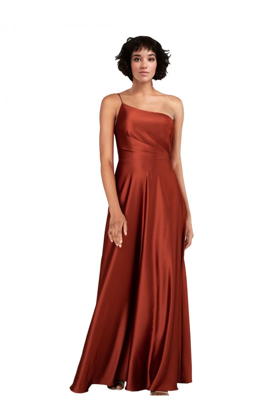 Online Sophisticated One Shoulder Silky Satin Prom Dress with Full Skirt UK