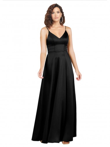 Online Silky Satin Floor-Length Long Prom Dress with V-Neckline UK