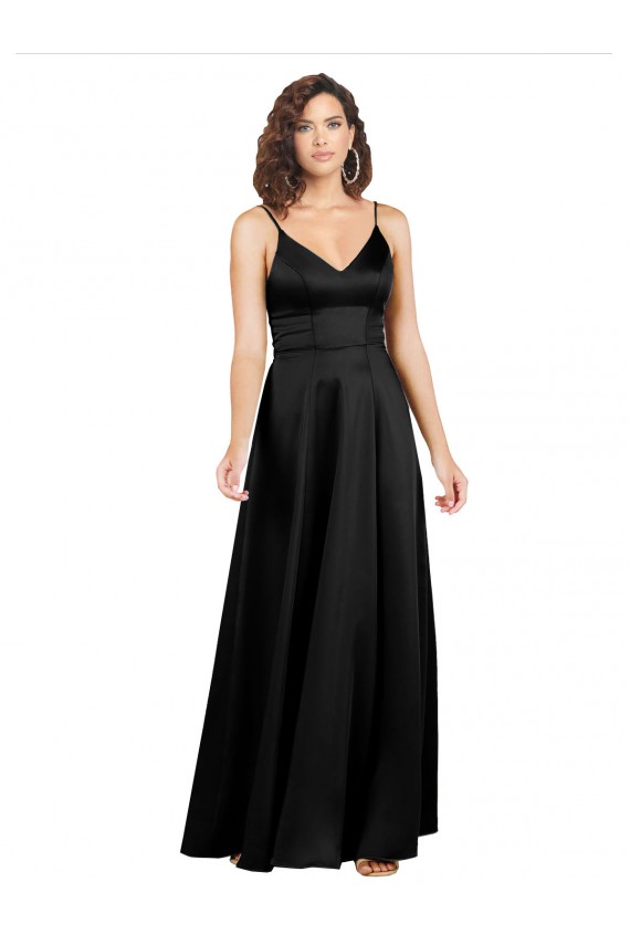 Online Silky Satin Floor-Length Long Prom Dress with V-Neckline UK
