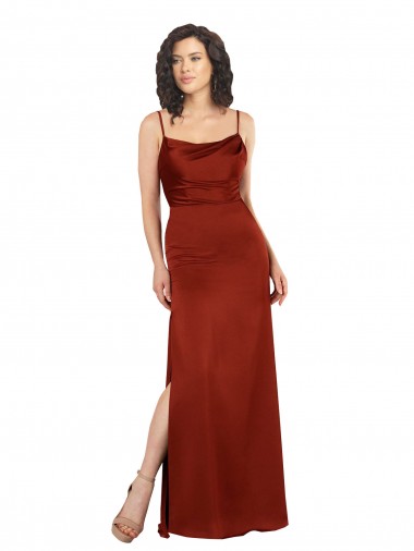 Online Floor-Length Silky Satin Prom Dress with Skirt Slit UK