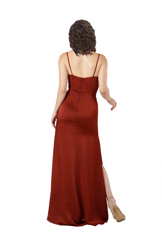 Online Floor-Length Silky Satin Prom Dress with Skirt Slit UK