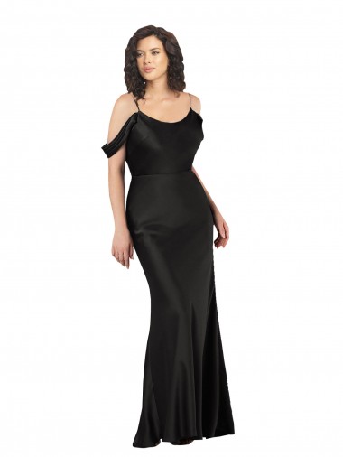 Online Off the Shoulder Sleeves Silky Satin Prom Dress with Skirt Slit UK
