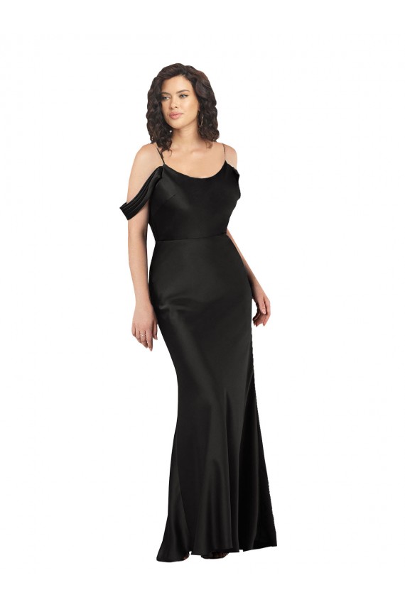 Online Off the Shoulder Sleeves Silky Satin Prom Dress with Skirt Slit UK