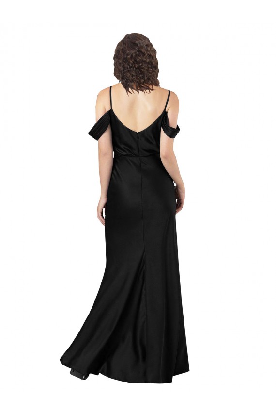 Online Off the Shoulder Sleeves Silky Satin Prom Dress with Skirt Slit UK