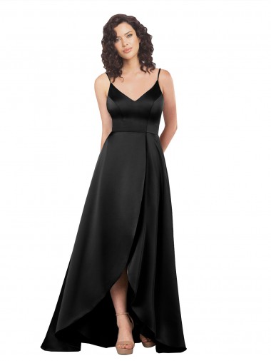 Online High Low V-Neckline Silky Satin Tulip Prom Dress with Wrap Skirt UK