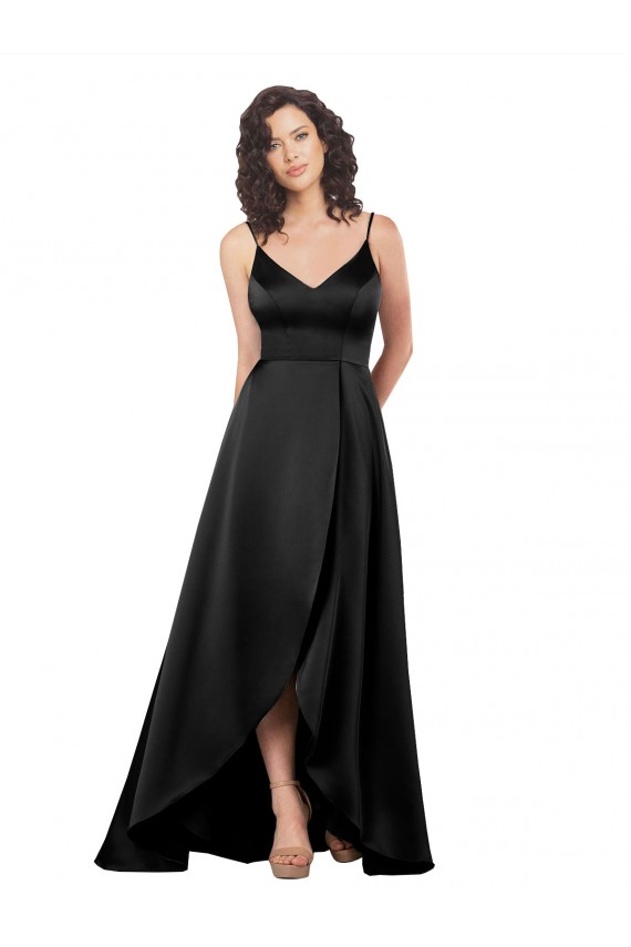 Online High Low V-Neckline Silky Satin Tulip Prom Dress with Wrap Skirt UK