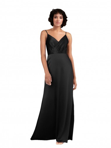 Online Full Length V-Neckline Silky Satin Prom Dress with Spaghetti Straps UK