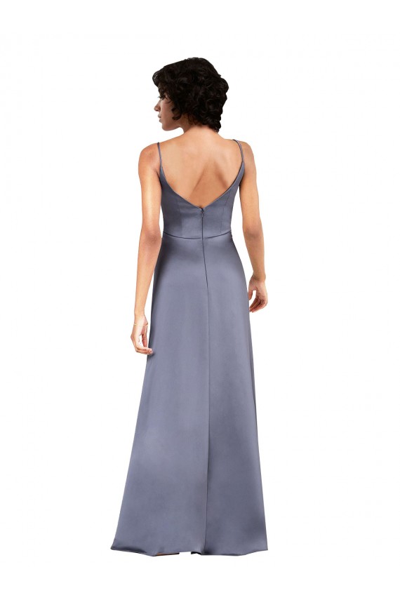 Online Full Length V-Neckline Silky Satin Prom Dress with Spaghetti Straps UK