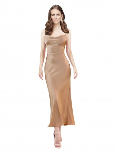 Online Cowl Neck Silky Satin Midi Length Cocktail Prom Dress / Homecoming Dress Low Back UK