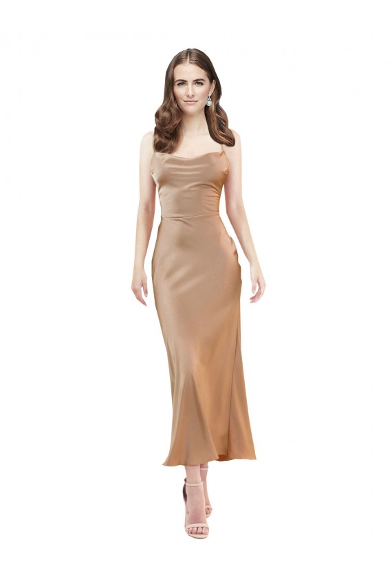 Online Cowl Neck Silky Satin Midi Length Cocktail Prom Dress / Homecoming Dress Low Back UK