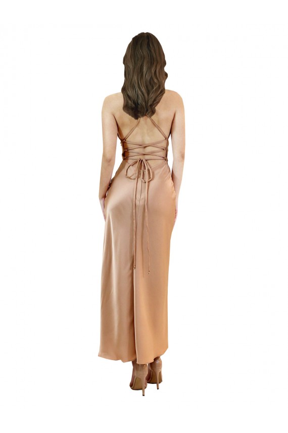Online Cowl Neck Silky Satin Midi Length Cocktail Prom Dress / Homecoming Dress Low Back UK
