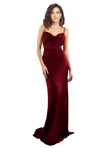 Online Cowl Neck Long Criss Cross Open Back Silky Satin Prom Dress UK