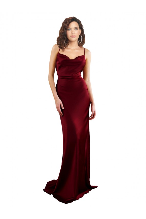 Online Cowl Neck Long Criss Cross Open Back Silky Satin Prom Dress UK
