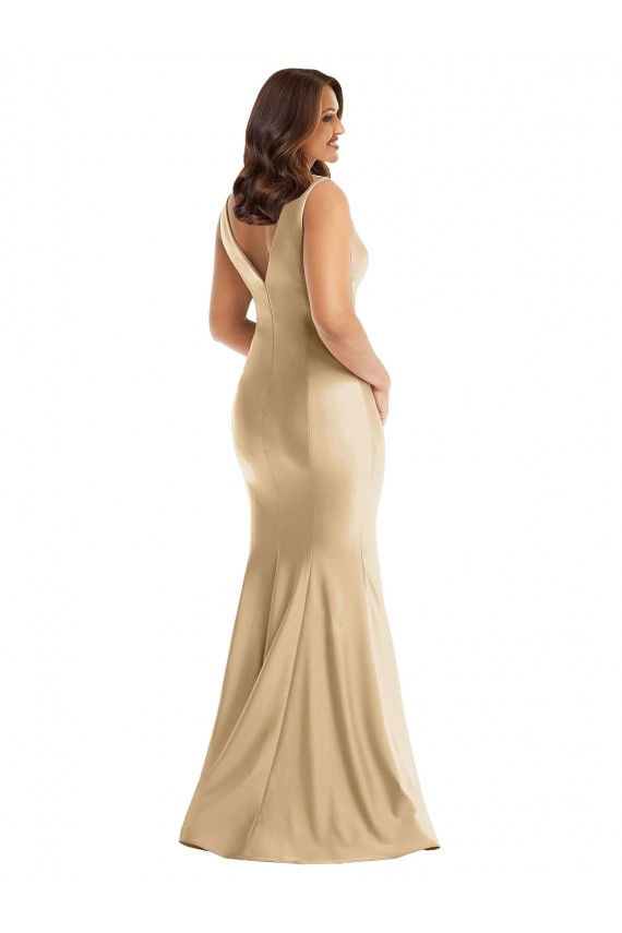 Online Shirred Shoulder Silky Satin Mermaid Prom Dress UK