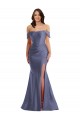 Online Off the Shoulder Corset Silky Satin Mermaid Prom Dress with Side Slit UK