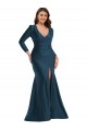 Online Long Sleeves Draped Wrap Silky Satin Mermaid Prom Dress with Front Slit UK